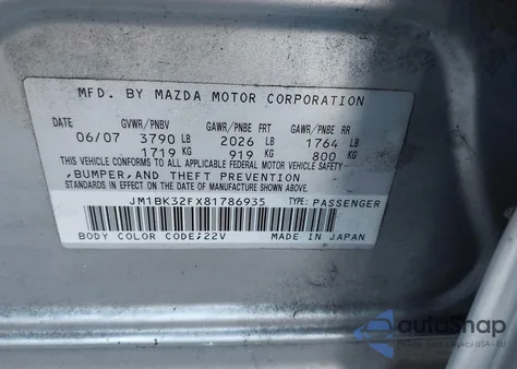 2008 Mazda Mazda3 I from USA, damaged, VIN JM1BK32FX81786935